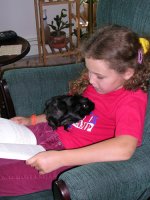 Emma reading with guinea.